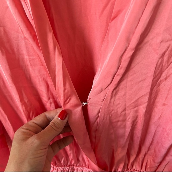 Silky Pink Ruffle Sleeve Bridal, Bridesmaid Romper - Picture 2 of 7